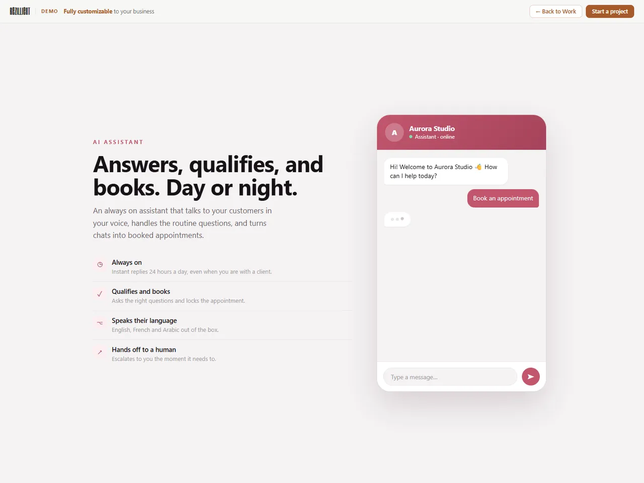 An AI booking assistant answering and booking customers